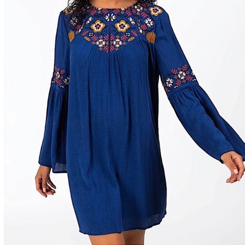 FRANCESCA’S | BLUE RAIN Waverly Embroidered Mini Dress Large